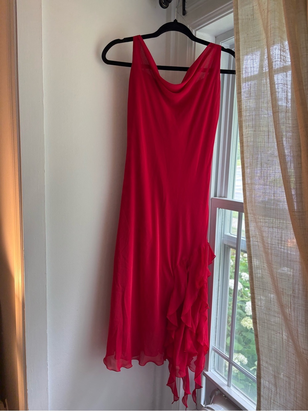 Vintage B. Smart Red Cowl Neck High-Low Ruffle Dress